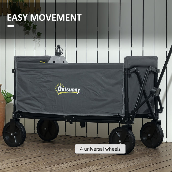 120L Folding Garden Trolley Cart with Wheels and Adjustable Handle for Camping and Beach by Outsunny
