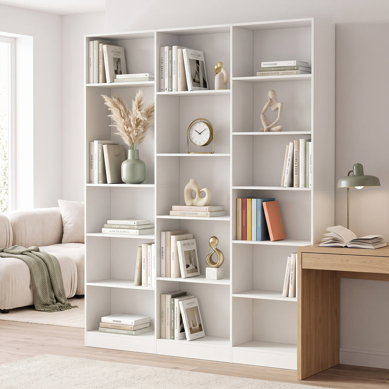 Slim Bookcase with Adjustable Shelves for Small Spaces and Hallways White