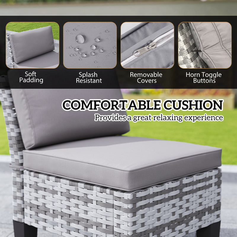 Grey 6 Seater Rattan Patio Dining Set with Cushions and Slatted Table by Outsunny