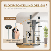 Floor to Ceiling Cat Tree Tower with Hammock and Scratching Posts for Indoor Play Grey