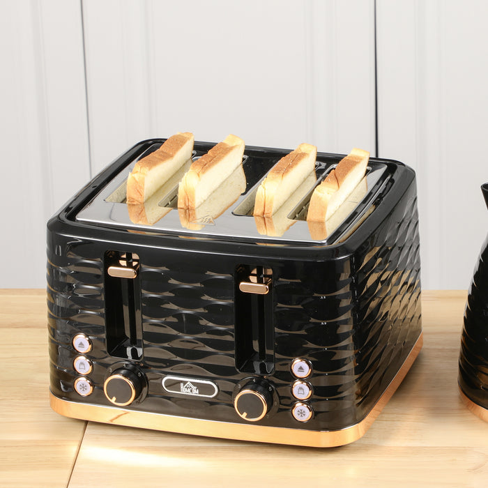 Black Four Slice Rippled Toaster with Adjustable Browning Control by HOMCOM
