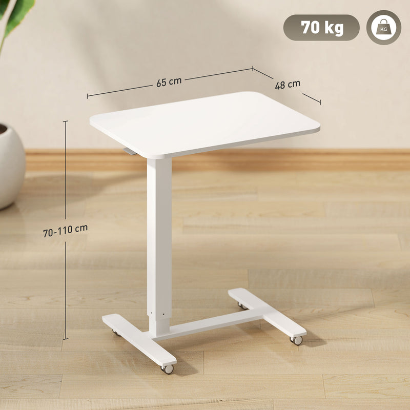 Height Adjustable Mobile Standing Desk With Wheels For Home Office Or Bed Use, White