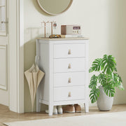 4 Drawer Chest of Drawers with PU Leather Handles and Smooth Metal Runners, White