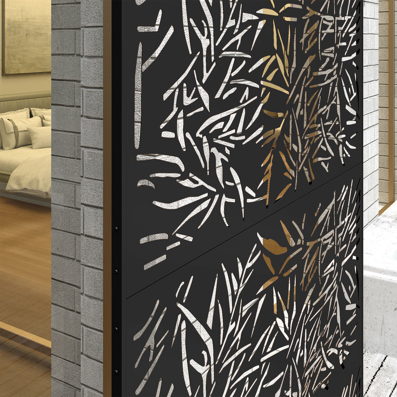 Black Metal Garden Privacy Screen Freestanding 6.5FT Bamboo Design by Outsunny