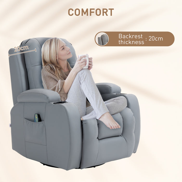 Light Grey Electric Massaging Recliner Chair with Heat Vibration Cup Holders and 360Â° Swivel by HOMCOM
