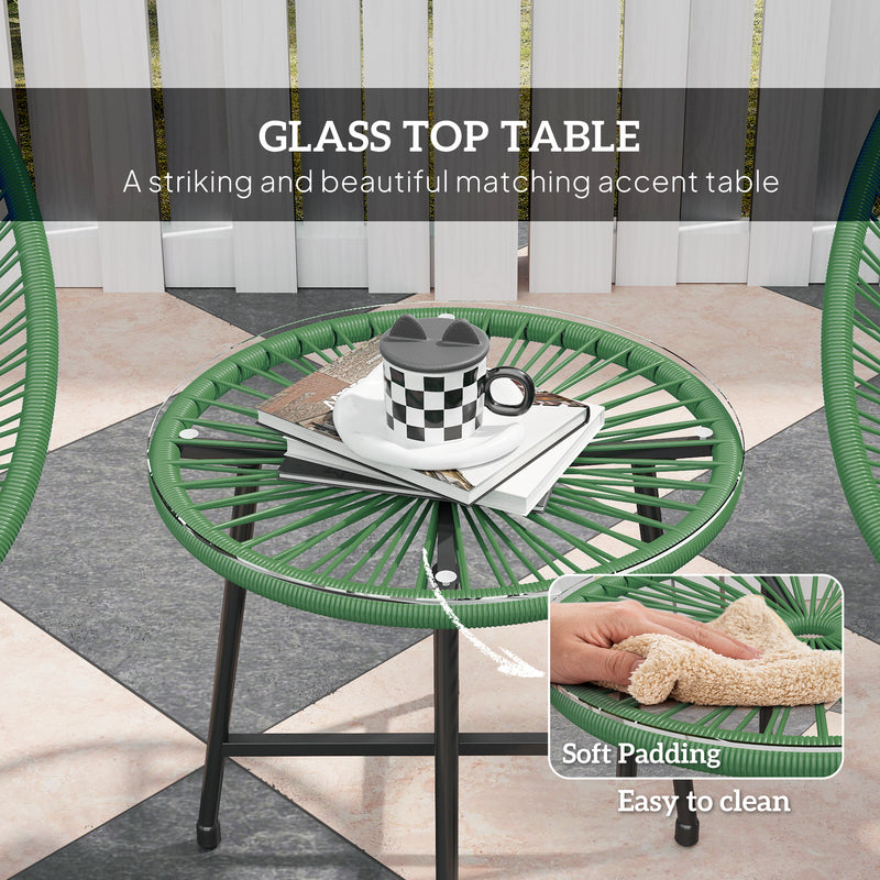 Acapulco Garden Bistro Set for 2 with Chairs and Glass Table for Small Spaces, Green