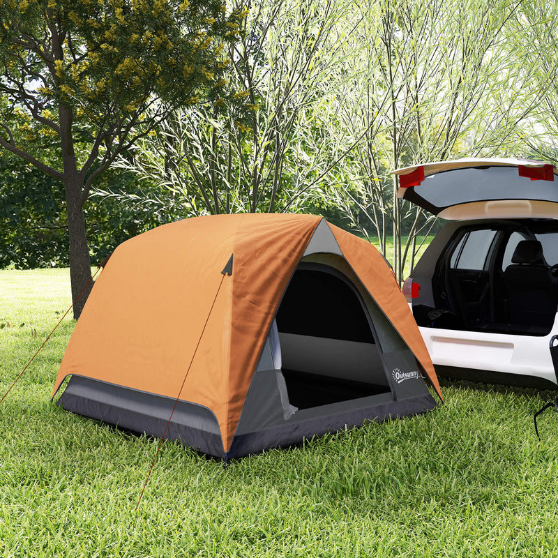 Three Person Dome Tent with Quick Setup and Waterproof Shelter for Camping Orange Grey
