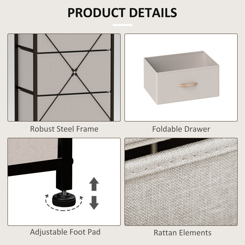 Cream White Fabric Chest of Drawers with 5 Storage Drawers and Wooden Top by HOMCOM