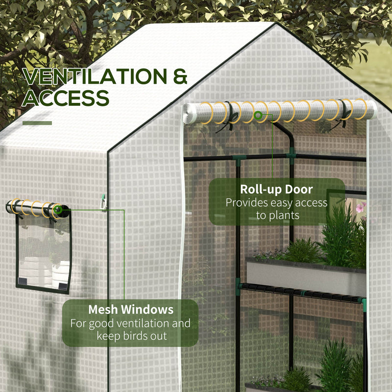 Walk In Greenhouse PE Cover Replacement With Roll Up Door And Windows For Garden Use White