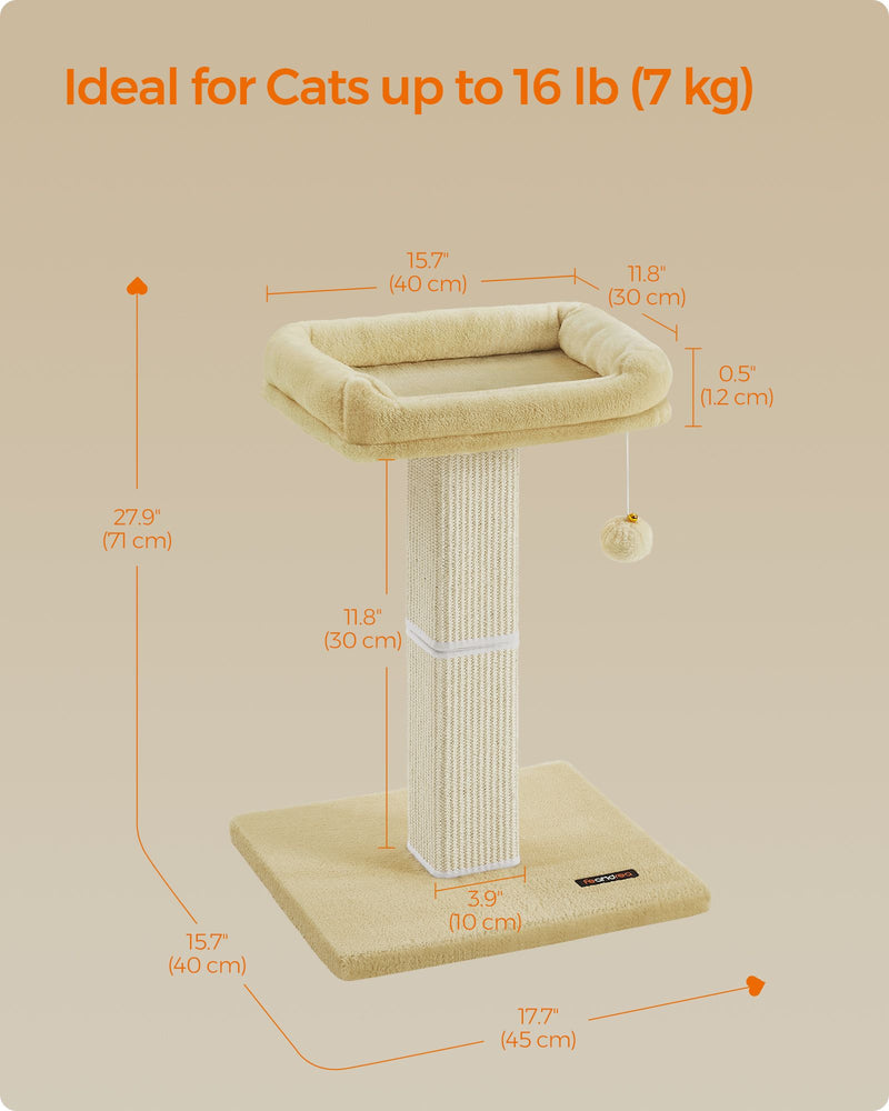 Tall Cat Scratching Post 71 cm with Woven Sisal in Beige for Indoor Cats by Feandrea