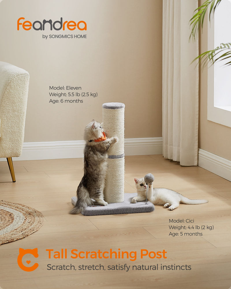 Tall Dove Grey Cat Scratching Post with Spring Pompom Toy for Indoor Cats by Feandrea