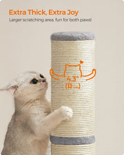 Tall Dove Grey Cat Scratching Post with Spring Pompom Toy for Indoor Cats by Feandrea