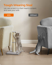 Tall Dove Grey Cat Scratching Post with Spring Pompom Toy for Indoor Cats by Feandrea