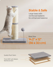 Tall Dove Grey Cat Scratching Post with Spring Pompom Toy for Indoor Cats by Feandrea