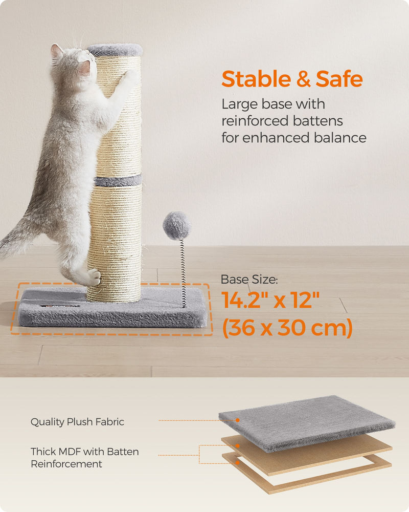 Tall Dove Grey Cat Scratching Post with Spring Pompom Toy for Indoor Cats by Feandrea