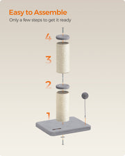 Tall Dove Grey Cat Scratching Post with Spring Pompom Toy for Indoor Cats by Feandrea