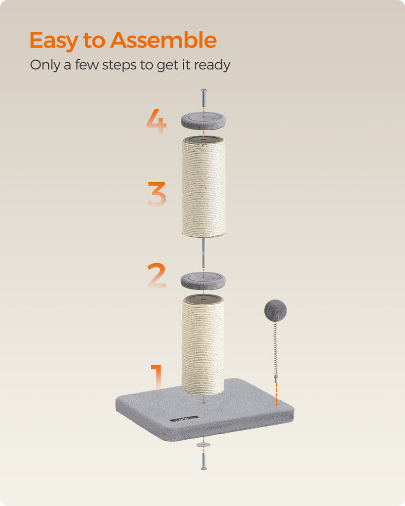 Tall Dove Grey Cat Scratching Post with Spring Pompom Toy for Indoor Cats by Feandrea