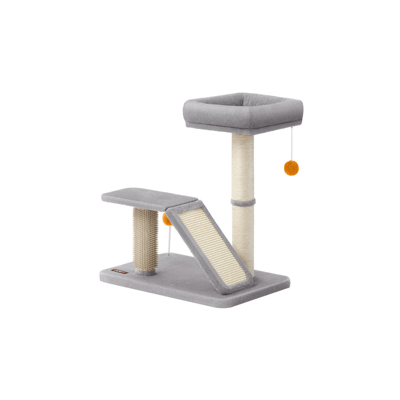 Light Grey Cat Scratching Post with Bed and Climbing Platform for Indoor Cats by Feandrea