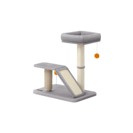 Light Grey Cat Scratching Post with Bed and Climbing Platform for Indoor Cats by Feandrea
