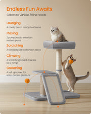 Light Grey Cat Scratching Post with Bed and Climbing Platform for Indoor Cats by Feandrea