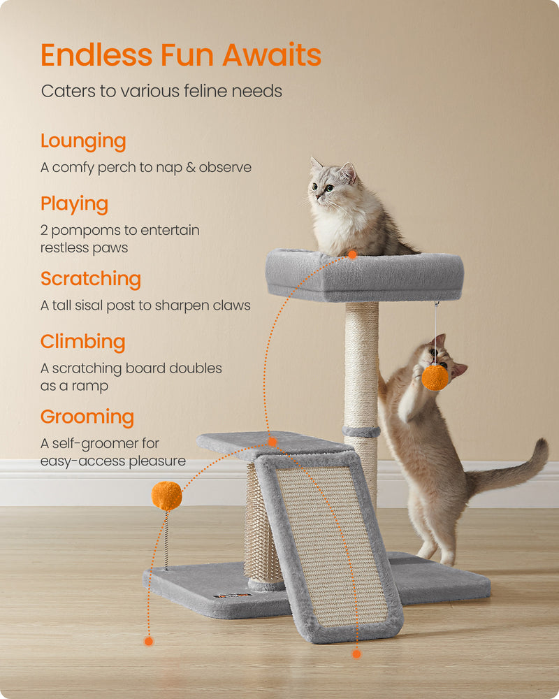 Light Grey Cat Scratching Post with Bed and Climbing Platform for Indoor Cats by Feandrea