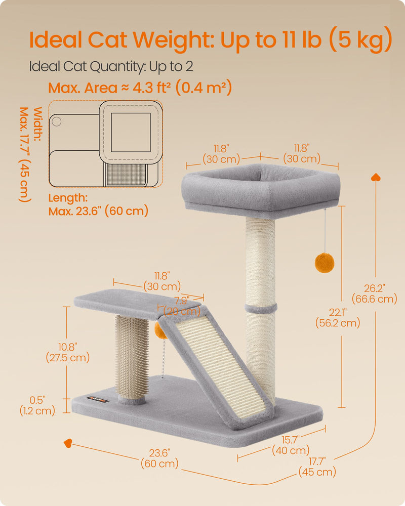 Light Grey Cat Scratching Post with Bed and Climbing Platform for Indoor Cats by Feandrea