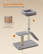 Light Grey Cat Scratching Post with Bed and Climbing Platform for Indoor Cats by Feandrea