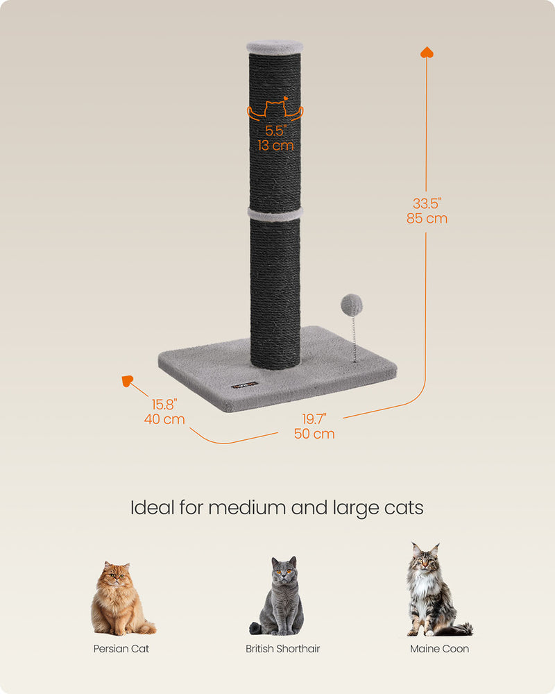 Tall Cat Scratching Post 85 cm for Medium and Large Cats in Ink Black by Feandrea