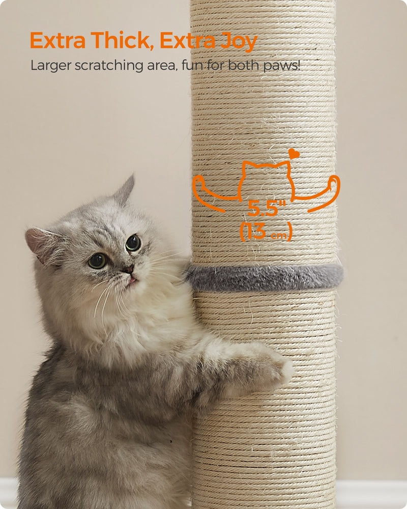Tall Cat Scratching Post 85 cm with Spring Pompom in Dove Grey for Indoor Cats by Feandrea