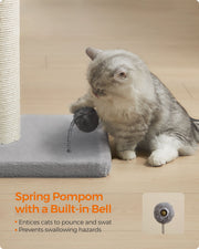 Tall Cat Scratching Post 85 cm with Spring Pompom in Dove Grey for Indoor Cats by Feandrea