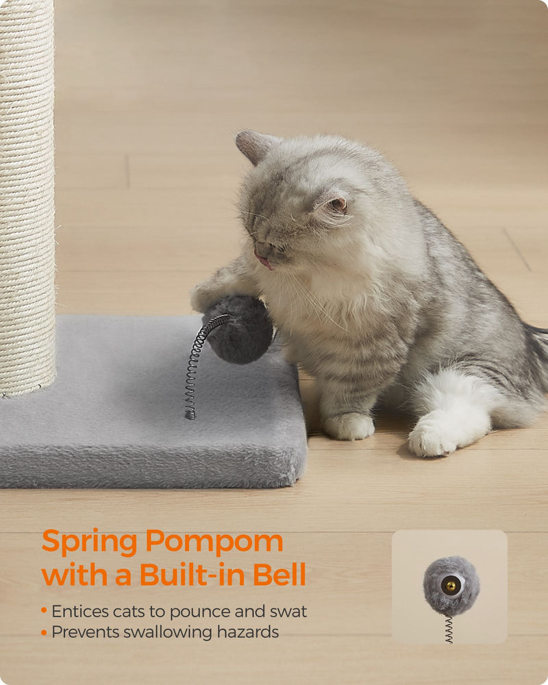 Tall Cat Scratching Post 85 cm with Spring Pompom in Dove Grey for Indoor Cats by Feandrea
