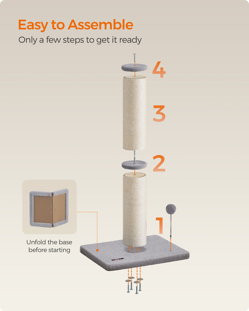 Tall Cat Scratching Post 85 cm with Spring Pompom in Dove Grey for Indoor Cats by Feandrea