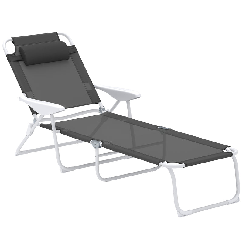 Charcoal Grey Foldable Lounge Chair with Adjustable Backrest and Headrest by Outsunny