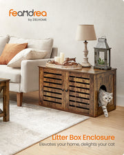 Rustic Brown Cat Litter Box Enclosure with Removable Divider and Hidden Storage by Feandrea