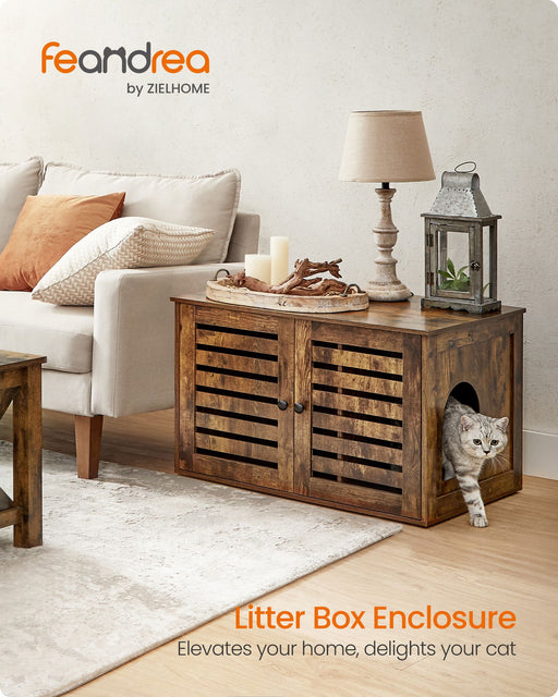 Rustic Brown Cat Litter Box Enclosure with Removable Divider and Hidden Storage by Feandrea