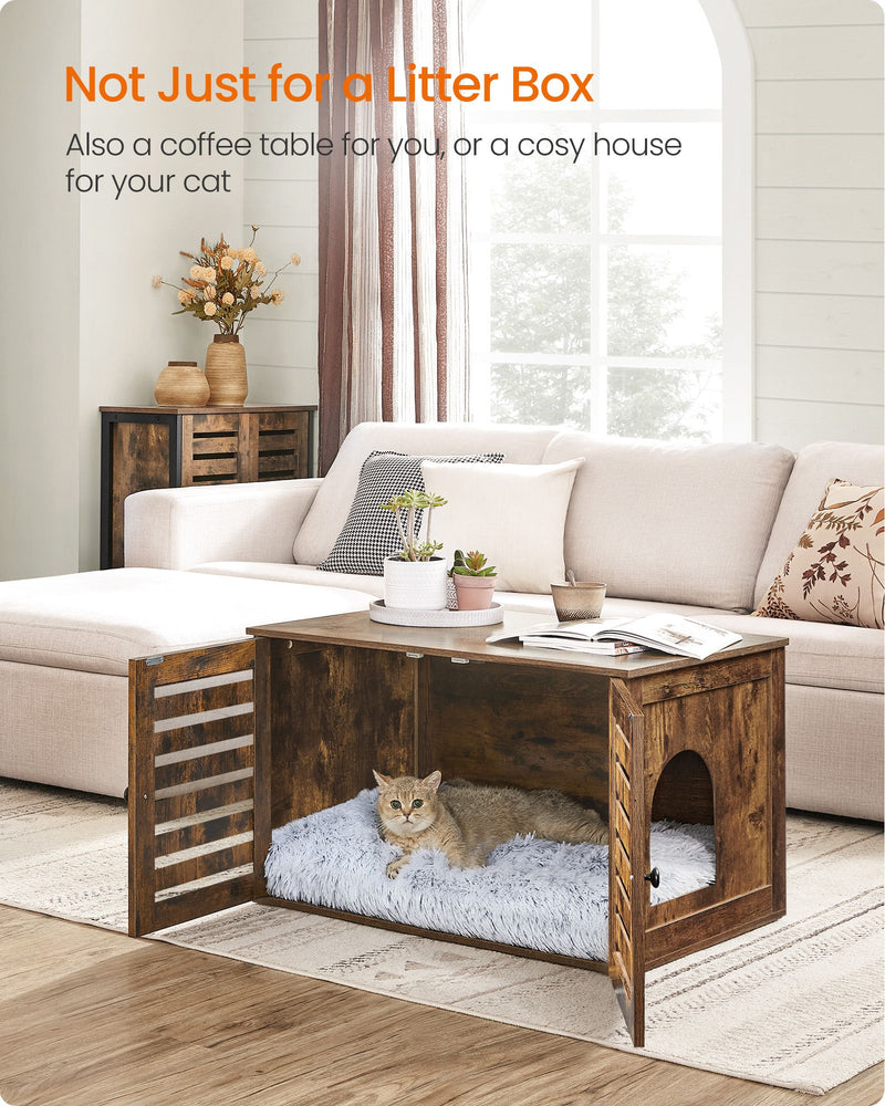 Rustic Brown Cat Litter Box Enclosure with Removable Divider and Hidden Storage by Feandrea