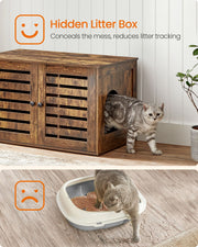 Rustic Brown Cat Litter Box Enclosure with Removable Divider and Hidden Storage by Feandrea