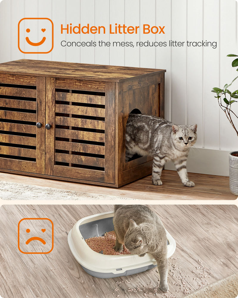 Rustic Brown Cat Litter Box Enclosure with Removable Divider and Hidden Storage by Feandrea