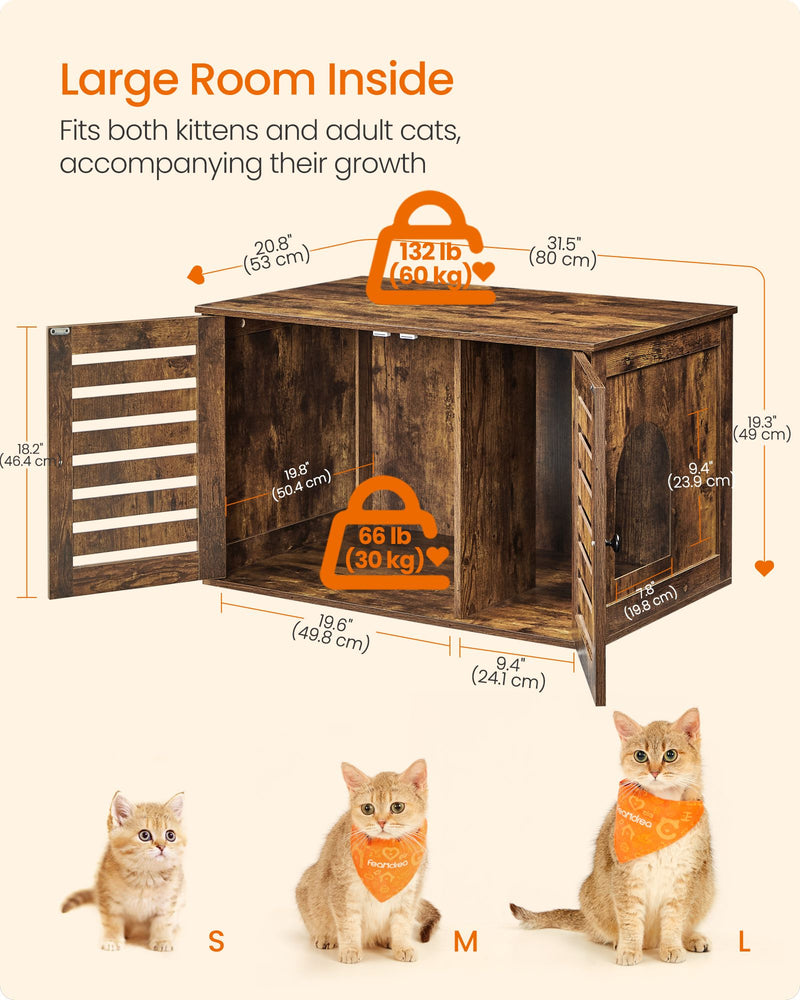 Rustic Brown Cat Litter Box Enclosure with Removable Divider and Hidden Storage by Feandrea