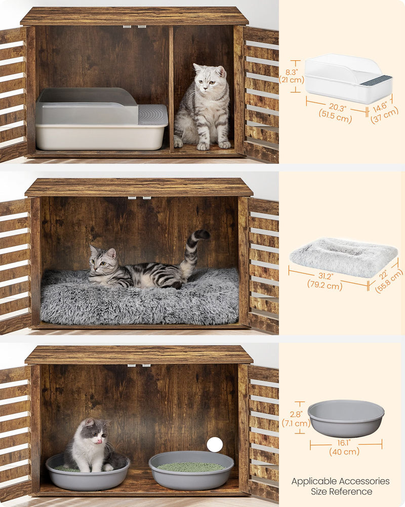 Rustic Brown Cat Litter Box Enclosure with Removable Divider and Hidden Storage by Feandrea