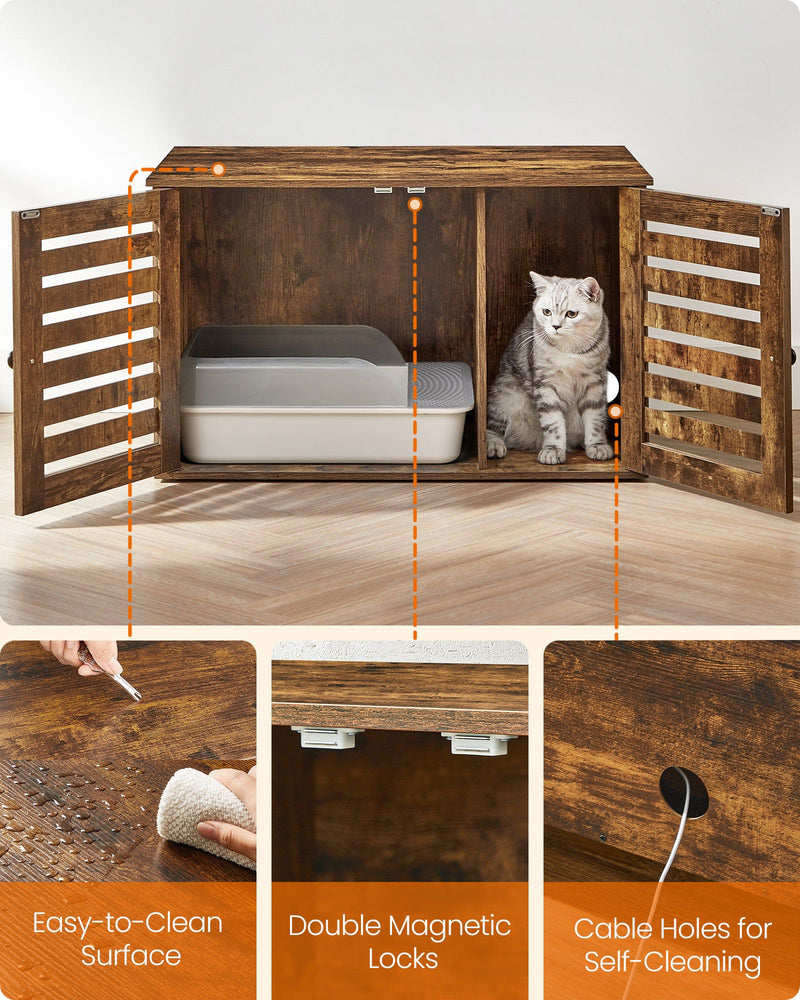 Rustic Brown Cat Litter Box Enclosure with Removable Divider and Hidden Storage by Feandrea