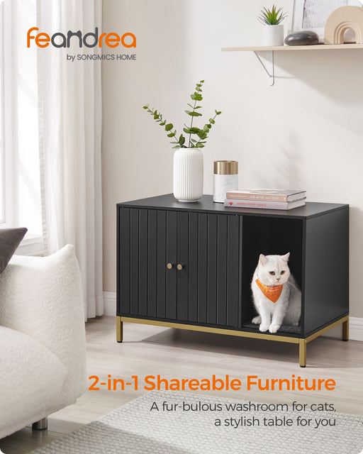 Black Cat Litter Box Enclosure with Scratching Mat Stylish Hidden Design by Feandrea