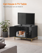 Black Cat Litter Box Enclosure with Scratching Mat Stylish Hidden Design by Feandrea