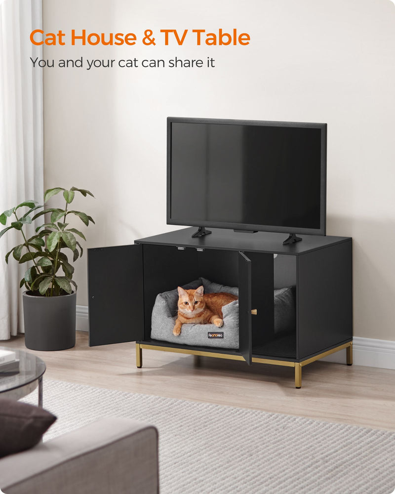 Black Cat Litter Box Enclosure with Scratching Mat Stylish Hidden Design by Feandrea