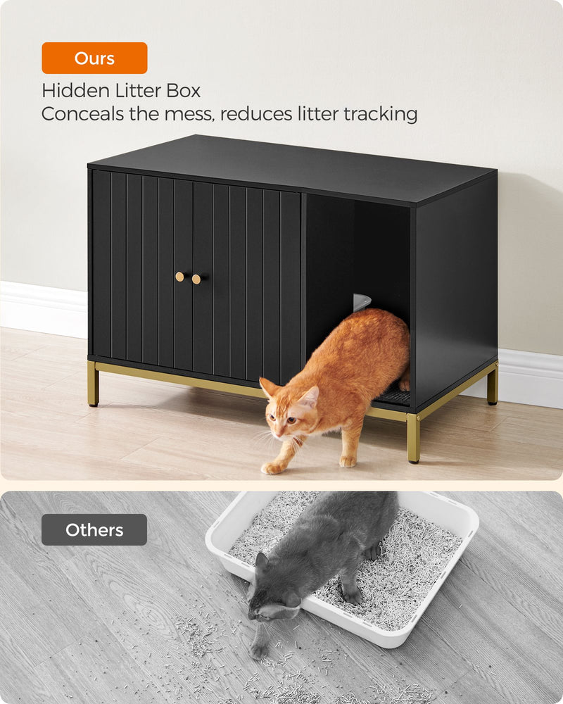 Black Cat Litter Box Enclosure with Scratching Mat Stylish Hidden Design by Feandrea