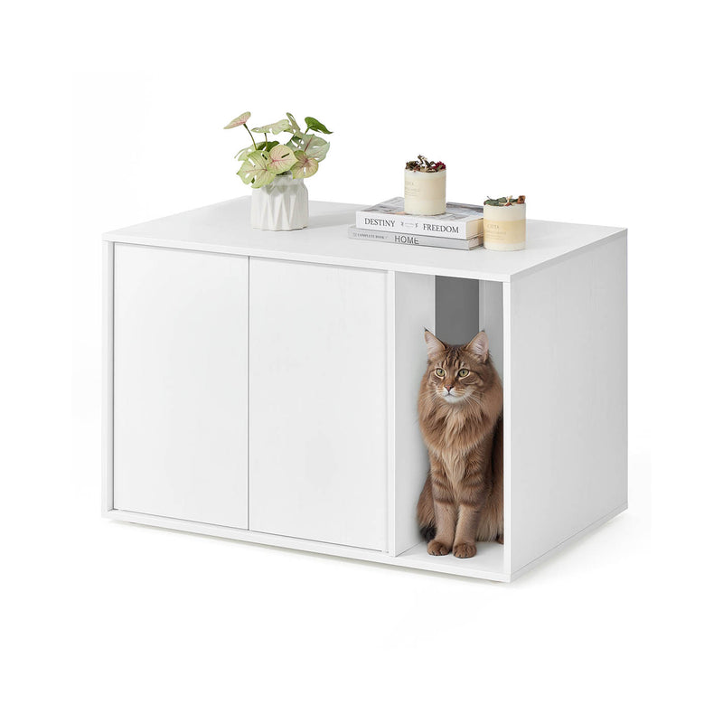 White Wooden Cat Litter Box Enclosure with Fast Tool Free Assembly by Songmics Home