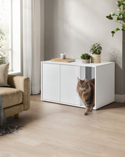 White Wooden Cat Litter Box Enclosure with Fast Tool Free Assembly by Songmics Home