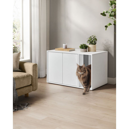 White Wooden Cat Litter Box Enclosure with Fast Tool Free Assembly by Songmics Home
