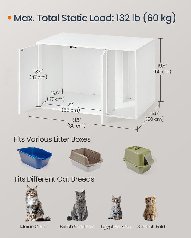 White Wooden Cat Litter Box Enclosure with Fast Tool Free Assembly by Songmics Home