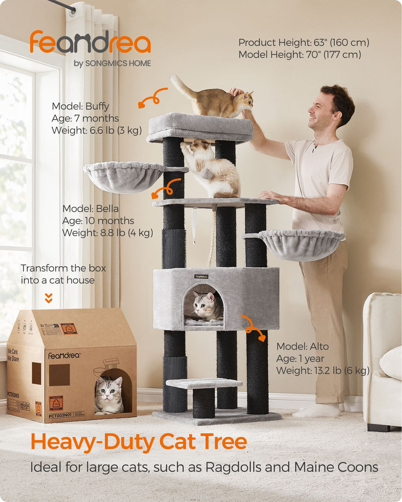 Heavy Duty Cat Tower with Self Warming Pads Groomers and 9 Scratching Posts by Feandrea